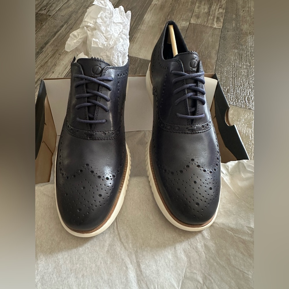 NWB Cole Haan 2 ZeroGrand Wing Ox Men's Shoes C31536 10.5 M Navy Leather/Ivory